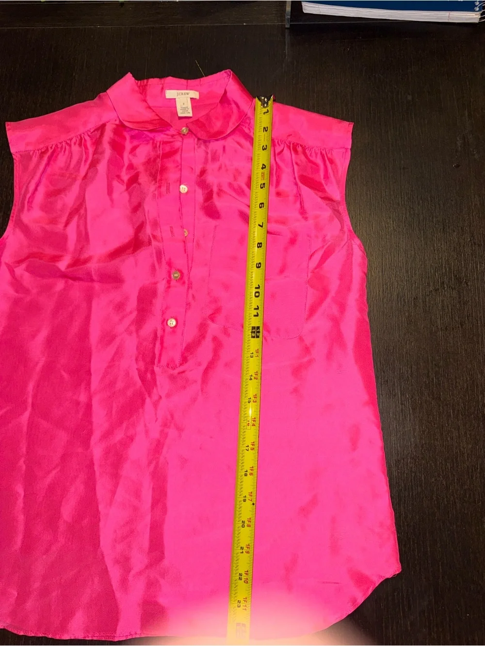 Crew Bright Pink Sleeveless Silk Blend Popover Blouse | Satin Collared Top